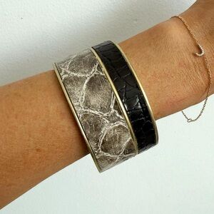 Chunky Gold, Gray and Black Croc Bangle Bracelet